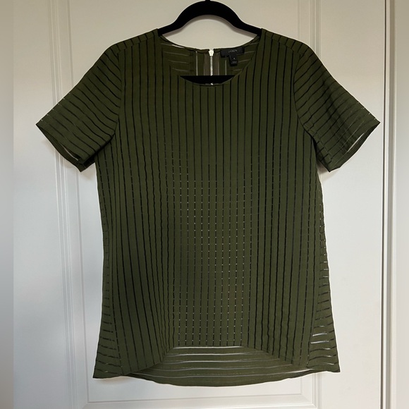 JCREW J. Crew Deep Forest Green Shadow Stripe Blouse SZ 6 - Picture 3 of 7